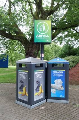 13 06,2024 Dortund, construction of the fan zone for EURO 2024 on the festival grounds in Westfalenpark Dortmund Extra large waste stations are designed to support waste separation