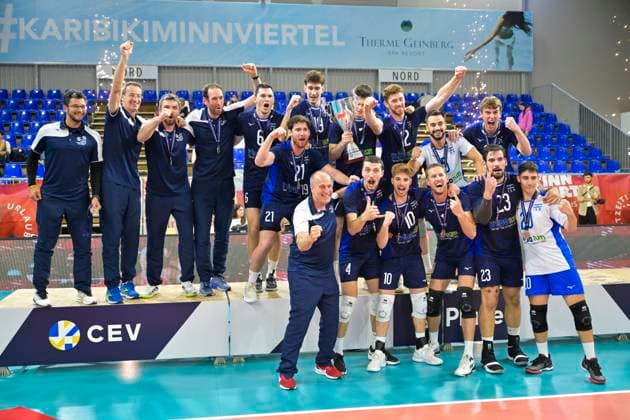 Sport Bilder des Tages VOLLEYBALL - CEV Silver League RIED,AUSTRIA,13.JUN.24 - VOLLEYBALL - CEV European Silver League, men, OEVV international match, Länderspiel, Nationalmannschaft Austria vs Israel. Image shows the rejoicing of team ISR.  GEPAxpictures xChristianxMoser