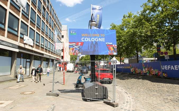 Entrance to the Heumarkt Fan Zone of the EURO 2024 Fan Festival in Cologne North Rhine-Westphalia