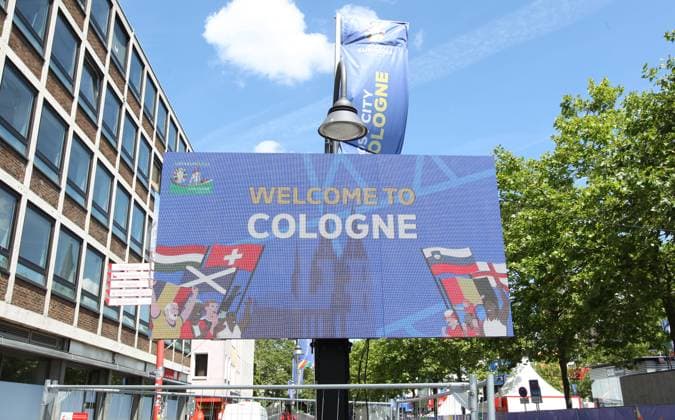 Entrance to the Heumarkt Fan Zone of the EURO 2024 Fan Festival in Cologne North Rhine-Westphalia