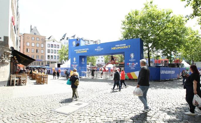 Entrance to the Heumarkt Fan Zone of the EURO 2024 Fan Festival in Cologne North Rhine-Westphalia