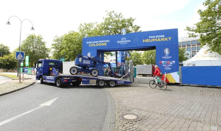Entrance to the Heumarkt Fan Zone of the EURO 2024 Fan Festival in Cologne North Rhine-Westphalia