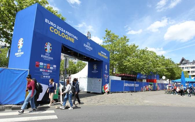 Entrance to the Heumarkt Fan Zone of the EURO 2024 Fan Festival in Cologne North Rhine-Westphalia