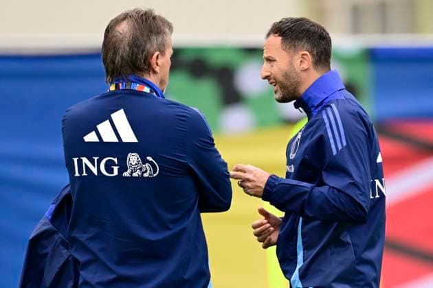 Belgium Media Activities UEFA EURO, EM, Europameisterschaft,Fussball 2024 14 06 2024 FREIBERG AM NECKA, GERMANY - JUNE 14 : Vercauteren Franky technical director of Belgium and Tedesco Domenico head coach of Belgium during a training session of the Belgian Red Devils at the UEFA Euro 2024 European Football Championship tournament on June 14, 2024 in Freiberg am Necka, Germany, 14 06 2024 Freiberg am Necka Germany  Copyright: xPeterxDexVoechtx