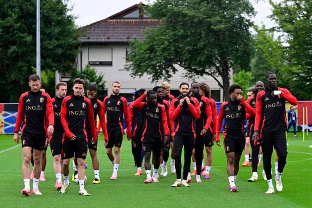 Belgium Media Activities UEFA EURO, EM, Europameisterschaft,Fussball 2024 14 06 2024 FREIBERG AM NECKA, GERMANY - JUNE 14 : players of Belgium during a training session of the Belgian Red Devils at the UEFA Euro 2024 European Football Championship tournament on June 14, 2024 in Freiberg am Necka, Germany, 14 06 2024 Freiberg am Necka Germany  Copyright: xPeterxDexVoechtx
