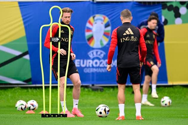 Belgium Media Activities UEFA EURO, EM, Europameisterschaft,Fussball 2024 14 06 2024 FREIBERG AM NECKA, GERMANY - JUNE 14 : De Bruyne Kevin forward of Belgium during a training session of the Belgian Red Devils at the UEFA Euro 2024 European Football Championship tournament on June 14, 2024 in Freiberg am Necka, Germany, 14 06 2024 Freiberg am Necka Germany  Copyright: xPeterxDexVoechtx