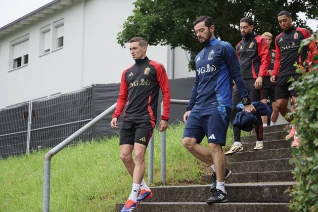 Belgium s Timothy Castagne arrives for a training session of Belgian national soccer team Red Devils, Friday 14 June 2024 at their base camp in Freiberg am Neckar, Germany, in preparation of the UEFA EURO, EM, Europameisterschaft,Fussball 2024 European Soccer Championships. The Red Devils play in Group F at the Euro 2024 European Championships in Germany. BRUNOxFAHY  x94515913x