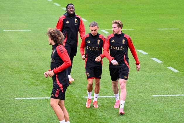 Belgium Media Activities UEFA EURO, EM, Europameisterschaft,Fussball 2024 14 06 2024 FREIBERG AM NECKA, GERMANY - JUNE 14 : Trossard Leandro forward of Belgium, De Bruyne Kevin forward of Belgium during a training session of the Belgian Red Devils at the UEFA Euro 2024 European Football Championship tournament on June 14, 2024 in Freiberg am Necka, Germany, 14 06 2024 Freiberg am Necka Germany  Copyright: xVincentxKalutx