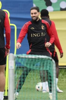 Belgium s Yannick Carrasco pictured during a training session of Belgian national soccer team Red Devils, Friday 14 June 2024 at their base camp in Freiberg am Neckar, Germany, in preparation of the UEFA EURO, EM, Europameisterschaft,Fussball 2024 European Soccer Championships. The Red Devils play in Group F at the Euro 2024 European Championships in Germany. BRUNOxFAHY  x94517130x