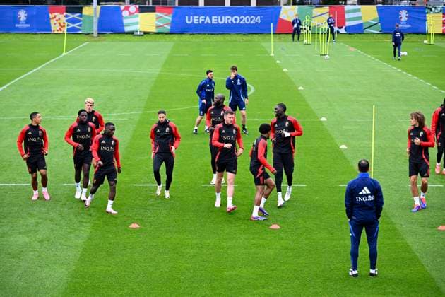Belgium Media Activities UEFA EURO, EM, Europameisterschaft,Fussball 2024 14 06 2024 FREIBERG AM NECKA, GERMANY - JUNE 14 : Players of Belgium during a training session of the Belgian Red Devils at the UEFA Euro 2024 European Football Championship tournament on June 14, 2024 in Freiberg am Necka, Germany, 14 06 2024 Freiberg am Necka Germany  Copyright: xVincentxKalutx