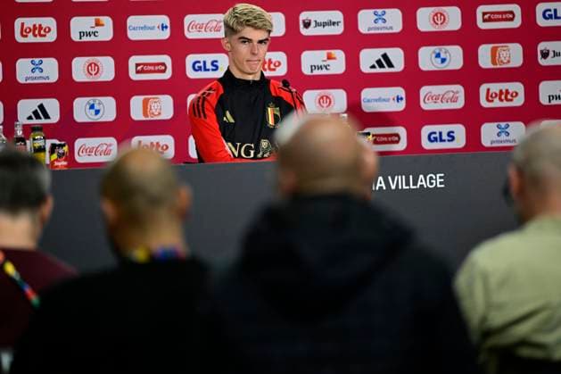Belgium Media Activities UEFA EURO, EM, Europameisterschaft,Fussball 2024 14 06 2024 FREIBERG AM NECKA, GERMANY - JUNE 14 : De Ketelaere Charles midfielder of Belgium talking to the press during a press conference, PK, Pressekonferenz of the Belgian Red Devils at the UEFA Euro 2024 European Football Championship tournament on June 14, 2024 in Freiberg am Necka, Germany, 14 06 2024 Freiberg am Necka Germany  Copyright: xPeterxDexVoechtx