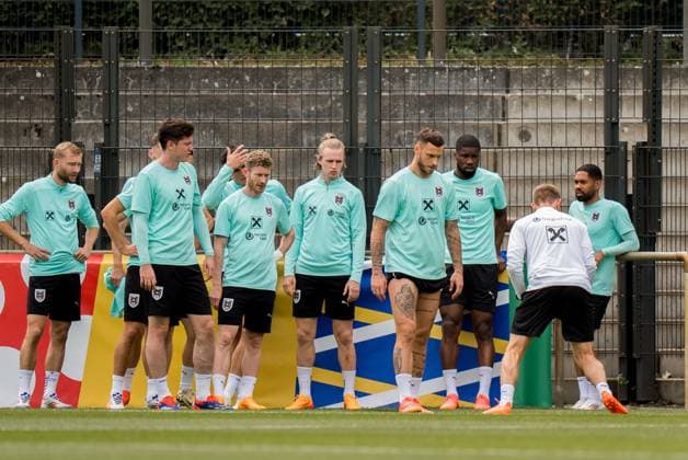 SOCCER - UEFA EURO, EM, Europameisterschaft,Fussball 2024 BERLIN,GERMANY,14.JUN.24 - SOCCER -UEFA EURO 2024, OEFB, Oesterreichischer Fussball-Bund, training. Image shows Konrad Laimer, Michael Gregoritsch, Florian Kainz, Patrick Wimmer, Marko Arnautovic, Kevin Danso and Phillipp Mwene (AUT). GEPAxpictures xJohannesxFriedl