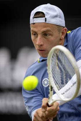 ROSMALEN - Aleksandar Vukic (AUS) in action against Tallon Greekpoor (NED) on the seventh day of the Libema Open tennis tournament in Rosmalen. ANP SANDER KONING xVIxANPxSportx xxANPxIVx 501062716 originalFilename: 501062716.jpg