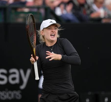 14th June 2024; Lexus Nottingham Tennis Centre, Nottingham, England; Rothesay Nottingham Open, Day 5; Francesca Jones celebrates match point in her win against Ashlyn Krueger, womens singles  ActionPlus12654061 PaulxBonser