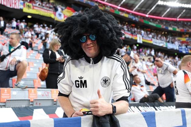 Soccer UEFA EURO 2024 group stage 1 match day opening match Germany Scotland on 14 06 2024 at the Munich Football Arena in Munich made up fan in Gerd Müller costume xMSx