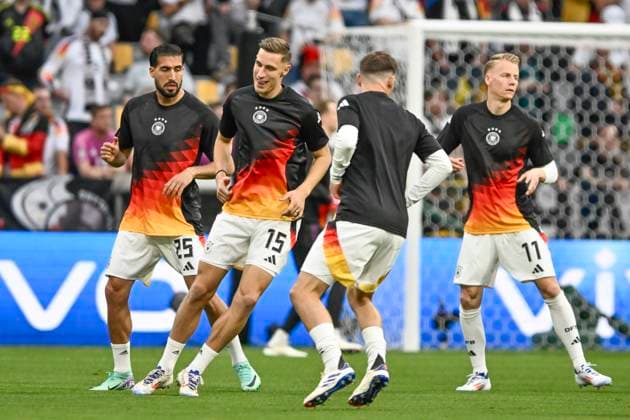 The players of the German team warming up 14 06 2024 European Football Championship in Germany Germany vs Scotland, Allianz Arena, Munich, Bayern Germany Copyright: xpepphotox xHorstxMauelshagenx pep00321, pep_20240614_hm