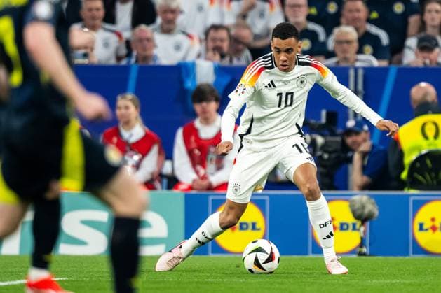 240614 Jamal Musiala of Germany during the UEFA Euro 2024 Football Championship match between Germany and Scotland on June 14, 2024 in Munich Photo Mathias Bergeld BILDBYRAN kod MB MB0933 fotboll football soccer fotballs em europamästerskap em uefa euro uefa european football championship euro 2024 tyskland germany scotland bbeng skottland  Copyright: MATHIASxBERGELD BB240614MB040