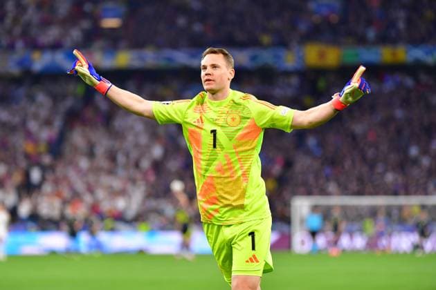 Manuel Neuer 1 Germany celebrates scoring the 1-0 goal during the opening match of the European Championship Germany Scotland on 14 06 2024 Munich Munich Football Arena Bayern Germany