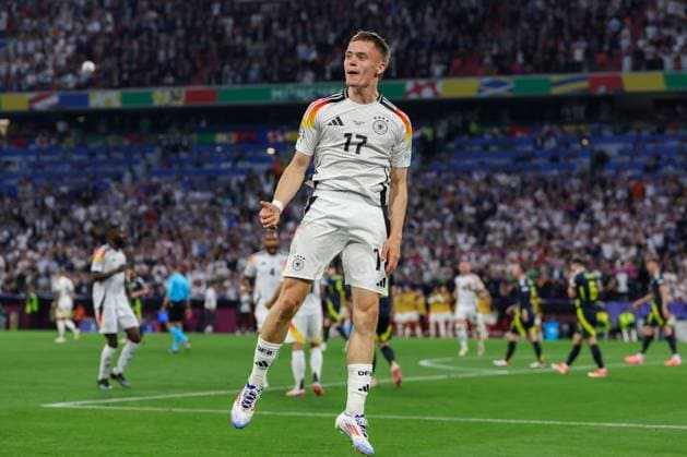 Goal celebration by Florian Wirtz 17 Germany for 1 0, Germany vs Scotland, Football, UEFA Euro 2024, Group stage, 1 Matchday, 14 06 2024 DFB regulations prohibit any use of photographs as image sequences and or quasi video Muenchen Bayern Germany Copyright: xkolbert-press ChristianxKolbertx