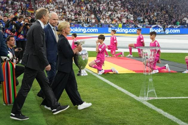 Heidi Beckenbauer brings in the European Championship trophy Munich 14 06 2024 Germany vs Scotland, EURO2024 opening match, Group A, EM Arena Munich