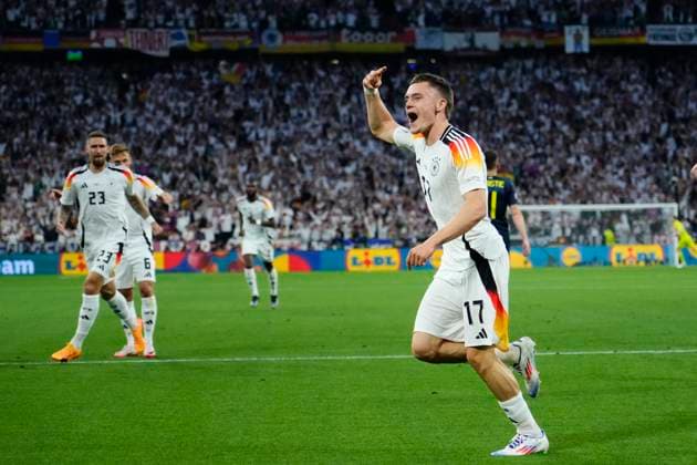 Germany v Scotland: Group A - UEFA EURO, EM, Europameisterschaft,Fussball 2024 Florian Wirtz attacking midfield of Germany and Bayer 04 Leverkusen celebrates after scoring his sides first goal during the UEFA EURO 2024 group stage match between Germany and Scotland at Munich Football Arena on June 14, 2024 in Munich, Germany. Munich Germany  Copyright: xJosexBretonx originalFilename:breton-germanyv240614_npVj0.jpg