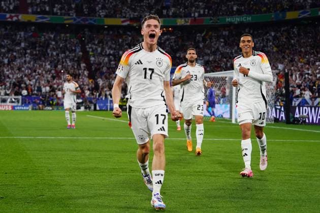 Sport Bilder des Tages Germany s Florian Wirtz celebrates after scoring 1-0 during the Euro 2024 soccer match between Germany and Scotland at the Allianz Arena , Munich, Germany - Friday 14 , June , 2024. - Soccer .  Copyright: xSpada LaPressex