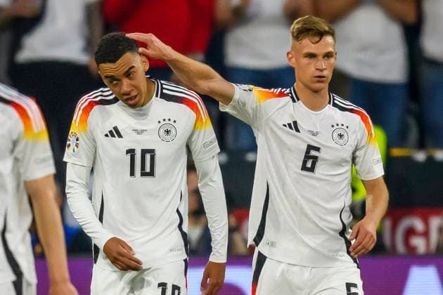 GER, UEFA Euro 2024, Group A, Germany GER vs Scotland SCO 14 06 2024, Allianz Arena, Munich, GER, UEFA Euro 2024, Group A, Germany GER vs Scotland SCO , pictured celebrating after the goal for 2 0 Jamal Musiala Germany 10 with Joshua Kimmich Germany 6 nordphotoxGmbHx xStraubmeier nph00004