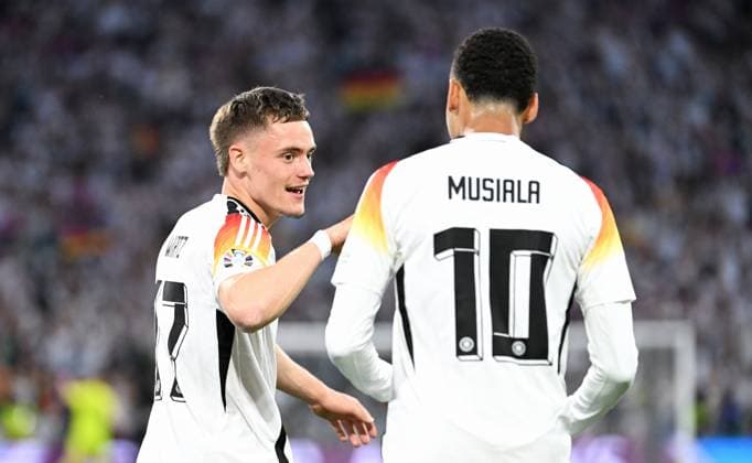 Soccer, European Championship, EURO 2024, Group A, Allianz Arena Munich Germany Scotland cheers Florian Wirtz GER after his goal for 1-0 cheers, joy, action