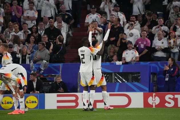 GER, EM UEFA 2024, Group A, Germany vs Scotland 14 06 2024, Allianz Arena, Munich, GER, EM UEFA 2024, Group A, Germany vs Scotland, in the picture Jamal Musiala Germany 10 is happy about the goal for 2 0 nordphotoxGmbHx xBratic nph00250