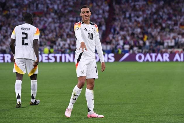 Soccer UEFA EURO 2024 group stage 1 match day opening match Germany Scotland on 14 06 2024 at the Munich Football Arena in Munich Goal celebration cheer Goal for 2 0 by Jamal Musiala Germany xRx