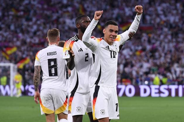 Soccer UEFA EURO 2024 group stage 1 match day opening match Germany Scotland on 14 06 2024 at the Munich Football Arena in Munich Goal celebration cheer Goal for 2 0 by Jamal Musiala Germany xRx