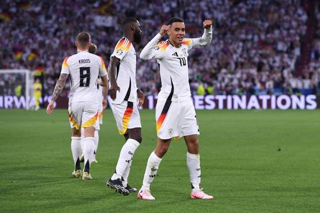 Soccer UEFA EURO 2024 group stage 1 match day opening match Germany Scotland on 14 06 2024 at the Munich Football Arena in Munich Goal celebration cheer Goal for 2 0 by Jamal Musiala Germany xRx