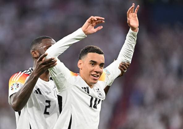 14 06 2024, xscotx, European Football Championship 2024, Germany Scotland, emspor, v l Jamal Musiala German national football team DFB celebrate the goal, The goal celebration for 2 0 Munich