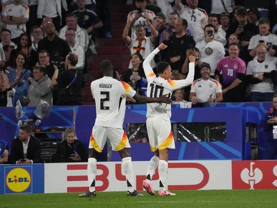 14 06 2024, Allianz Arena, Munich, GER, EM UEFA 2024, Group A, Germany vs Scotland, in the picture Jamal Musiala Germany 10 is happy about the goal for 2 0 Defodi 506 20240614 hbr 1987 Defodi-506