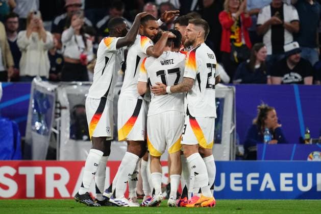 GER: Germany v Scotland. UEFA EURO, EM, Europameisterschaft,Fussball 2024 Jamal Musiala of Germany celebrates the 2-0 with his teammates during the UEFA Euro 2024 match between Germany and Scotland, Group A, date 1, played at Allianz Arena Stadium on June 14, 2024 in Munich, Germany. kpng Copyright: xBaguxBlancox xPRESSINPHOTOx PS_240614_GER_ESC_130