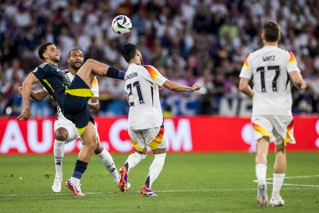 UEFA EURO 2024 Opening match Germany Scotland 14 06 2024 Che Adams Scotland, 10 , Ilkay Gündogan Germany, 21 , Jonathan Tah Germany, 4 UEFA EURO 2024 Opening match Germany Scotland Munich Football Arena, Munich on 14 06 2024 Copyright: xBEAUTIFULxSPORTS Wunderlx