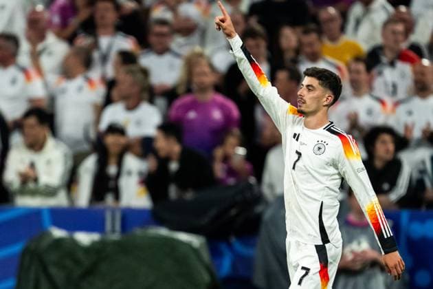 240614 Kai Havertz of Germany celebrates after scoring the 3 0 goal during the UEFA Euro 2024 Football Championship match between Germany and Scotland on June 14, 2024 in Munich Photo Mathias Bergeld BILDBYRAN kod MB MB0933 fotboll football soccer fotballs em europamästskap em uefa euro uefa european football championship euro 2024 deutschland germany scotland bbeng skottland jubel  Copyright: MATHIASxBERGELD BB240614MB082