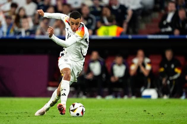 240614 Jamal Musiala of Germany during the UEFA Euro 2024 Football Championship match between Germany and Scotland on June 14, 2024 in Munich Photo Mathias Bergeld BILDBYRAN kod MB MB0933 fotboll football soccer fotballs em europamästerskap em uefa euro uefa european football championship euro 2024 tyskland germany scotland bbeng skottland  Copyright: MATHIASxBERGELD BB240614MB089