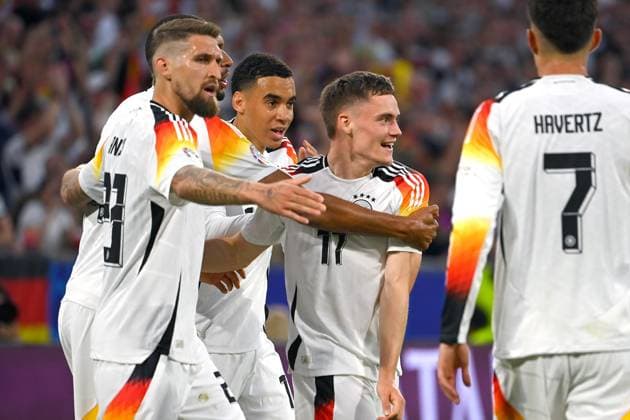Goal celebration Florian Wirtz GER with Jamal MUSIALA GER after goal at 1 0,li Robert Andrich GER , jubilation,joy,enthusiasm,action group phase group A Germany GER Scotland SCO on 14 06 2024 Football Arena Munich, Football UEFA EURO 2024 GERMANY from 14 06 2024 14 07 2024