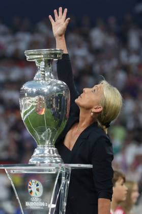EM 2024 Germany Scotland on 14 06 2024 at the Allianz Arena in Munich Heidi Beckenbauer brings the European Championship trophy into the stadium and sends greetings to her Franz in the sky MH