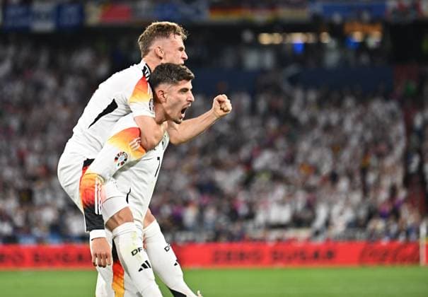 14 06 2024, xscotx, European Football Championship 2024, Germany Scotland, emspor, v l Joshua Kimmich German national football team DFB , Kai Havertz German national football team DFB celebrate the goal, The goal celebration for 3 0 Munich