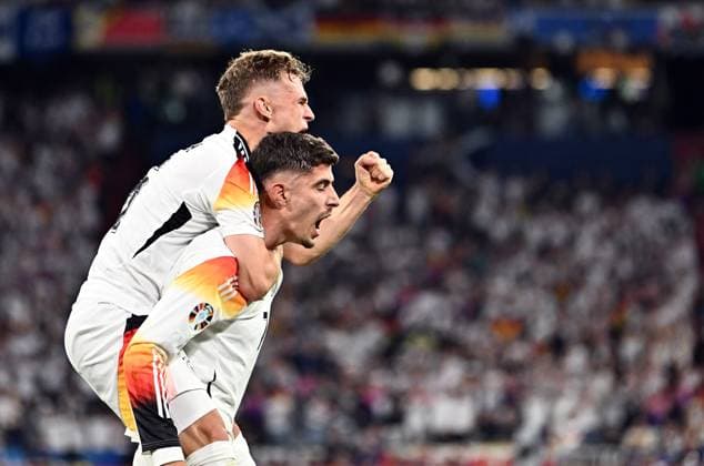 14 06 2024, xscotx, European Football Championship 2024, Germany Scotland, emspor, v l Joshua Kimmich German national football team DFB , Kai Havertz German national football team DFB celebrate the goal, The goal celebration for 3 0 Munich
