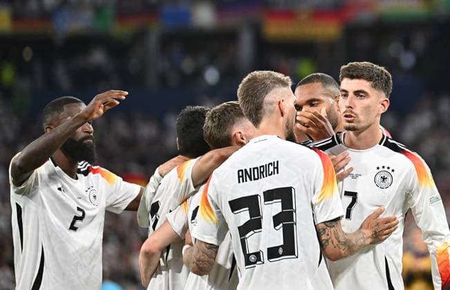 14 06 2024, xscotx, European Football Championship 2024, Germany Scotland, emspor, v l Joshua Kimmich German national football team DFB , Kai Havertz German national football team DFB celebrate the goal, The goal celebration for 3 0 Munich