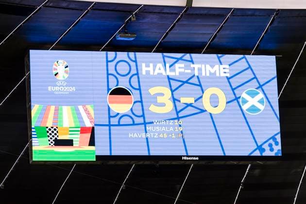 UEFA EURO 2024 Opening match Germany Scotland 14 06 2024 The half-time score of 3 0 UEFA EURO 2024 Opening match Germany Scotland Munich Football Arena, Munich on 14 06 2024 Copyright: xBEAUTIFULxSPORTS Wunderlx