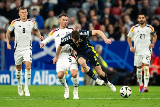 240614 Pascal Gross of Germany and Ryan Christie of Scotland during the UEFA Euro 2024 Football Championship match between Germany and Scotland on June 14, 2024 in Munich Photo Mathias Bergeld BILDBYRAN kod MB MB0933 fotboll football soccer fotballs em europamästerskap em uefa euro uefa european football championship euro 2024 tyskland germany scotland bbeng skottland bbauto  Copyright: MATHIASxBERGELD BB240614MB102