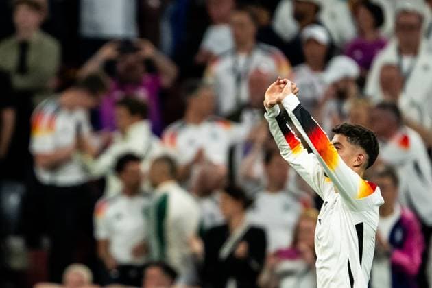 240614 Kai Havertz of Germany celebrates after scoring the 3 0 goal during the UEFA Euro 2024 Football Championship match between Germany and Scotland on June 14, 2024 in Munich Photo Mathias Bergeld BILDBYRAN kod MB MB0933 fotboll football soccer fotballs em europamästskap em uefa euro uefa european football championship euro 2024 deutschland germany scotland bbeng skottland jubel  Copyright: MATHIASxBERGELD BB240614MB106