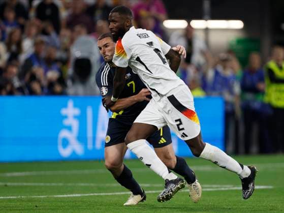 Germany v Scotland: Group A - UEFA EURO, EM, Europameisterschaft,Fussball 2024 John McGinn of Scotland and Antonio Rudiger of Germany challenge during the UEFA EURO 2024 group stage match between Germany and Scotland at Munich Football Arena on June 14, 2024 in Munich, Germany. Munich Munich Football Arena Germany Germany Copyright: xRichardxSellers Sportsphoto APLx 14040516