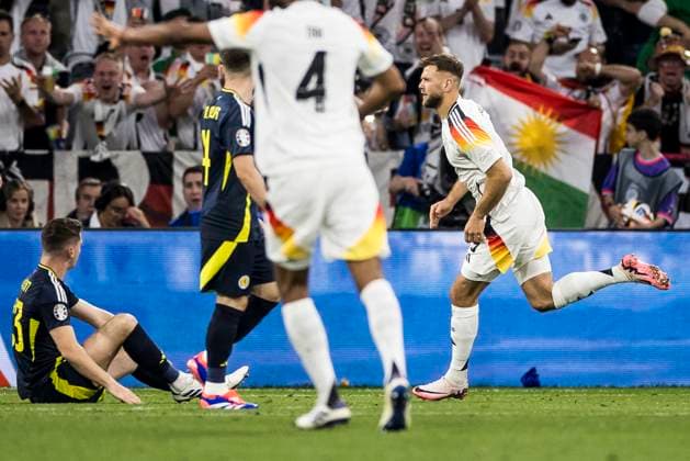 UEFA EURO 2024 Opening match Germany Scotland 14 06 2024 Niclas Füllkrug Germany, 9 turns to cheer after his goal UEFA EURO 2024 Opening match Germany Scotland Munich Football Arena, Munich 14 06 2024 Copyright: xBEAUTIFULxSPORTS Wunderlx