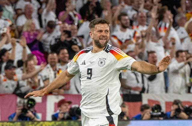 Football, men, season 2023 24, Euro 2024 Group A 1 matchday in Munich, Germany Scotland, v l Niclas Füllkrug Germany , celebrating after scoring 4 0, 14 06 2024, Copyright: xMatthiasxKochx