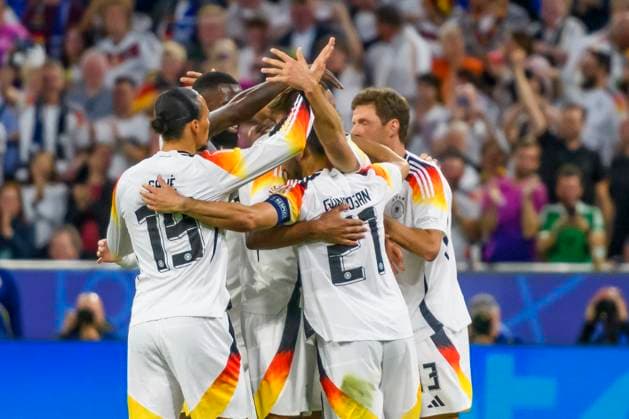 GER, UEFA Euro 2024, Group A, Germany GER vs Scotland SCO 14 06 2024, Allianz Arena, Muenchen, GER, UEFA Euro 2024, Group A, Germany GER vs Scotland SCO , pictured celebrating after the goal for 4 0 by Niclas Füllkrug Fuellkrug Germany 9 with Thomas Müller Mueller Germany 13 lkay Gündo to Ilkay Guendogan Germany 21 Thomas Müller Mueller Germany 13 nordphotoxGmbHx xStraubmeier nph00004